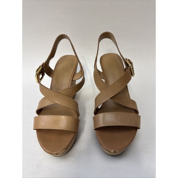 Franco Sarto Womens Pelma Sandals Cork Platform Beige Faux Leather Strappy sz 8M - Picture 2 of 11